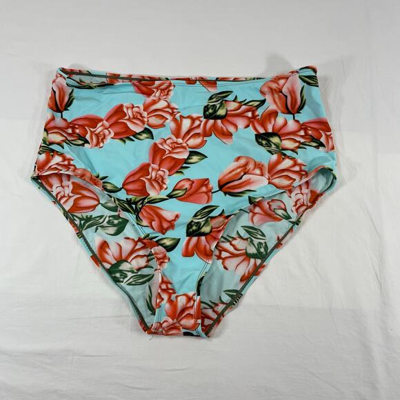 Unbranded Other - Floral High Waist Bikini Bottom Light Blue Coral Women's Plus Size 2XL
